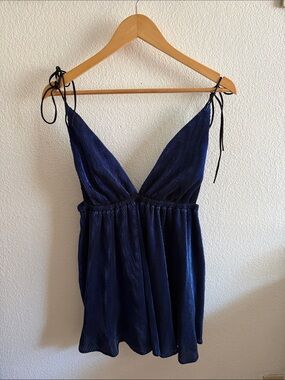 Lucy in the sky Navy Blue V-Neck Tie-Strap romper